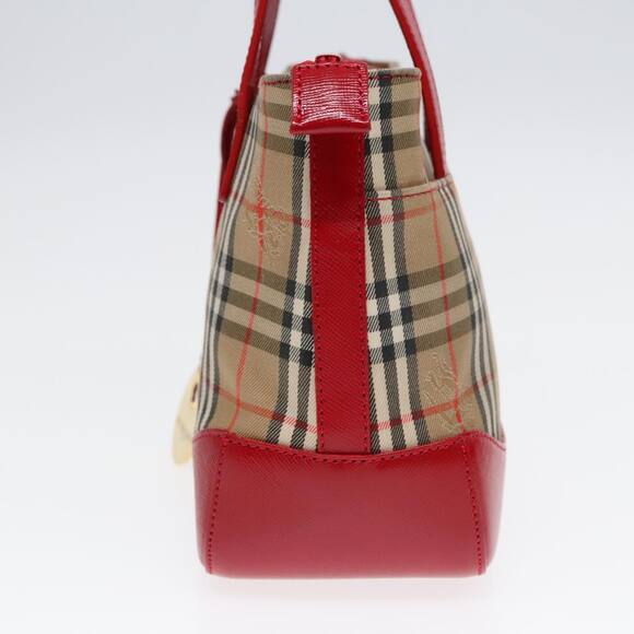 Burberry Nova Check Hand Bag Canvas Leather Beige Red Gold - Picture 4 of 16